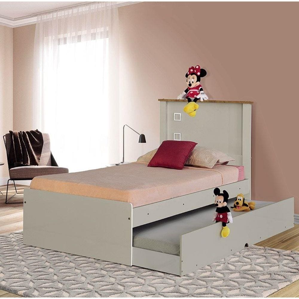 Cama Bibox Solteiro Barcelona Off Whte e Madeira - Tebarrot