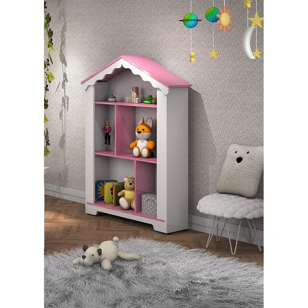 Estante Princesa com nichos e prateleiras Branco/Rosa - Vitamov