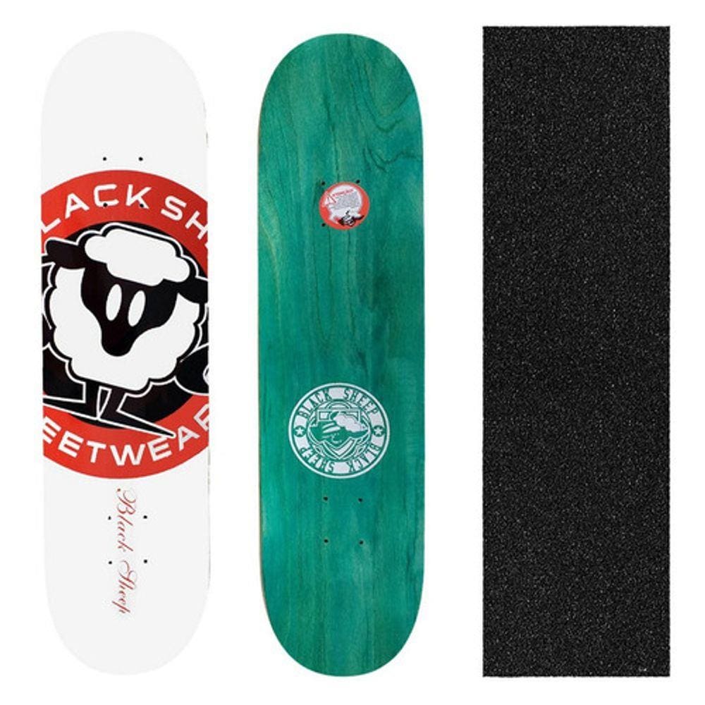 Shape Black Sheep Pro Logo Branco 8.0 + Lixa para Skate Nacional