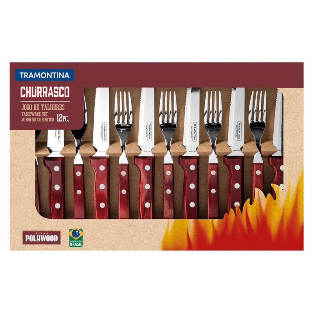 Faqueiro para Churrasco Inox Tramontina 12 pç Polywood Verm.