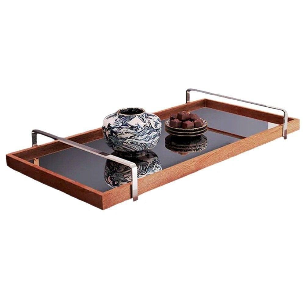 Bandeja Espelhada Madeira com Alça Cromada TNA Decor