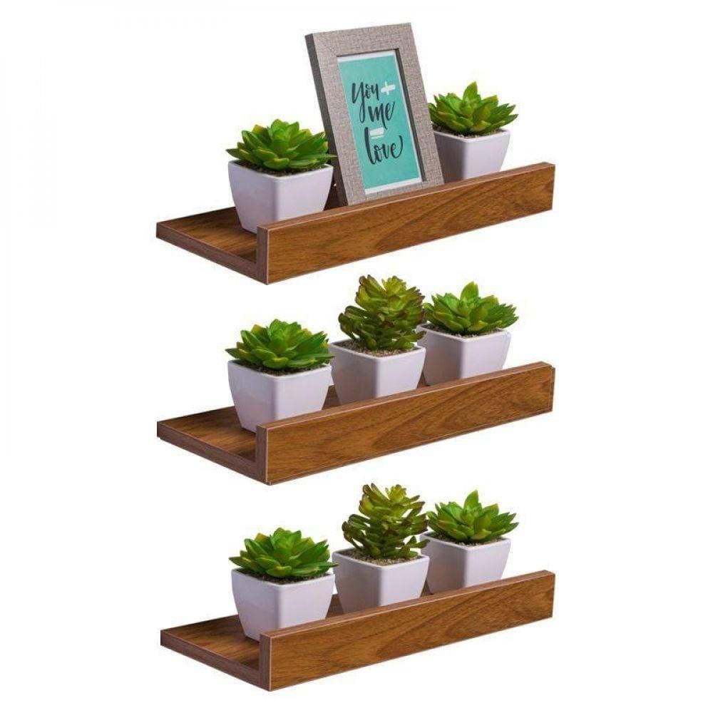 3 Prateleiras Porta Quadros 40X10cm Freijó Suporte Invisível