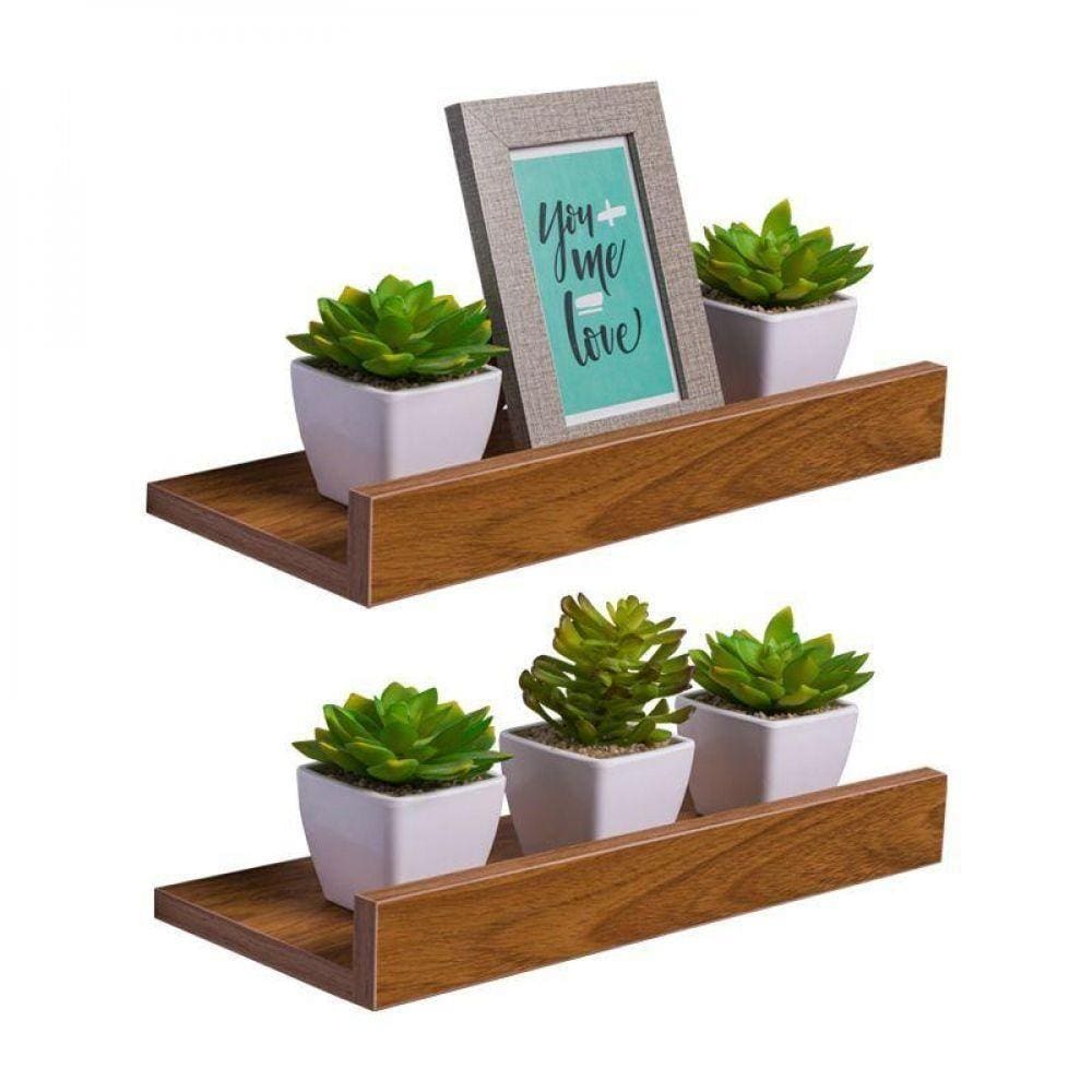 2 Prateleiras Porta Quadros 50X10cm Freijó Suporte Invisível
