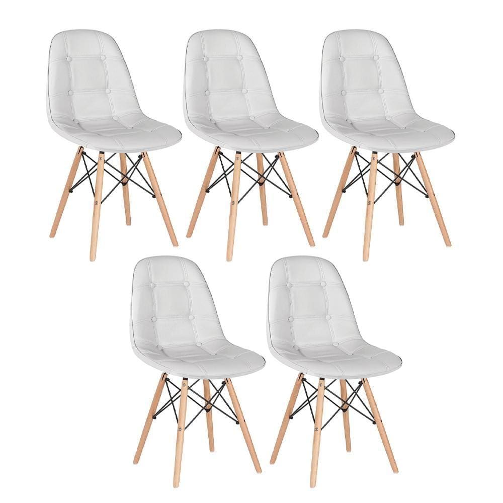 KIT - 5 x cadeiras estofadas Eames Eiffel Botonê - Base de madeira clara