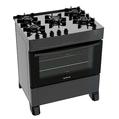 imagem-Fogão 5 Bocas Mônaco Top Glass Mesa Vidro Preto Atlas Bivolt