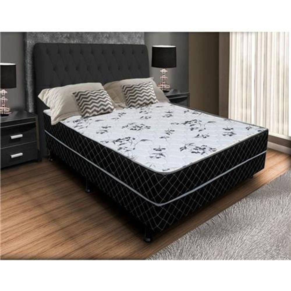 Cama Box Casal Conjugada Unyco D28 Ortopédico Floral e Preta