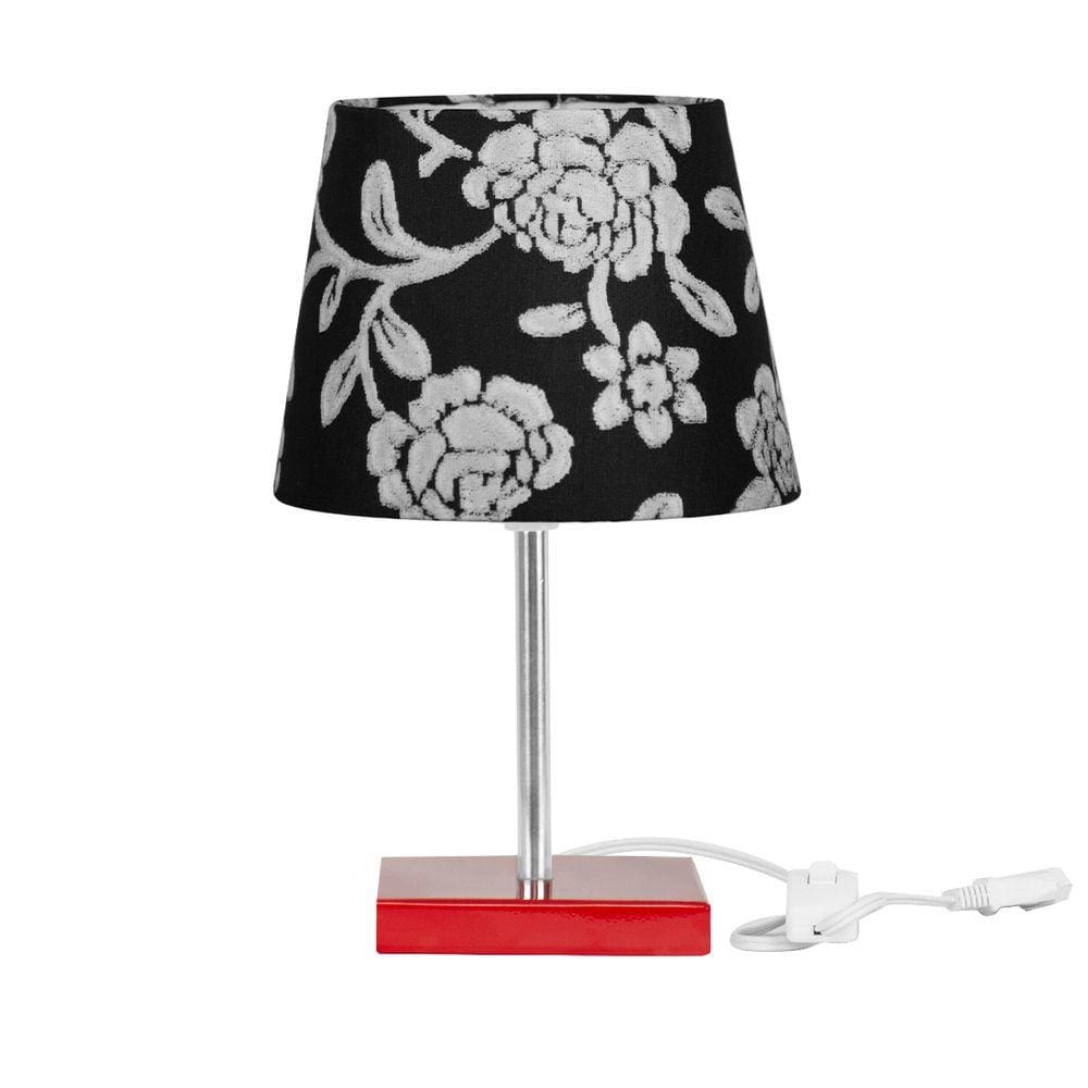 Abajur Eros Dome Floral Prata 032 com Base Vermelha Quadrada