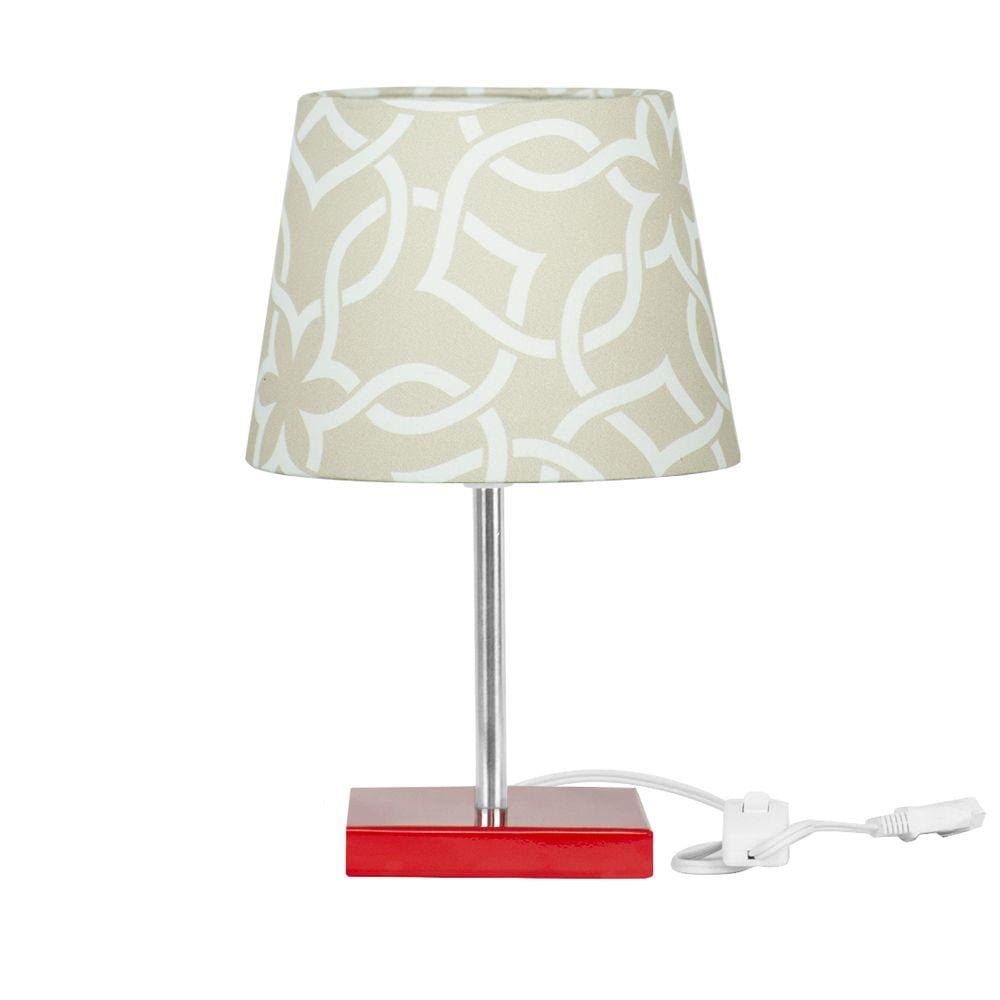 Abajur Eros Dome Elos Bege 061 com Base Vermelha Quadrada