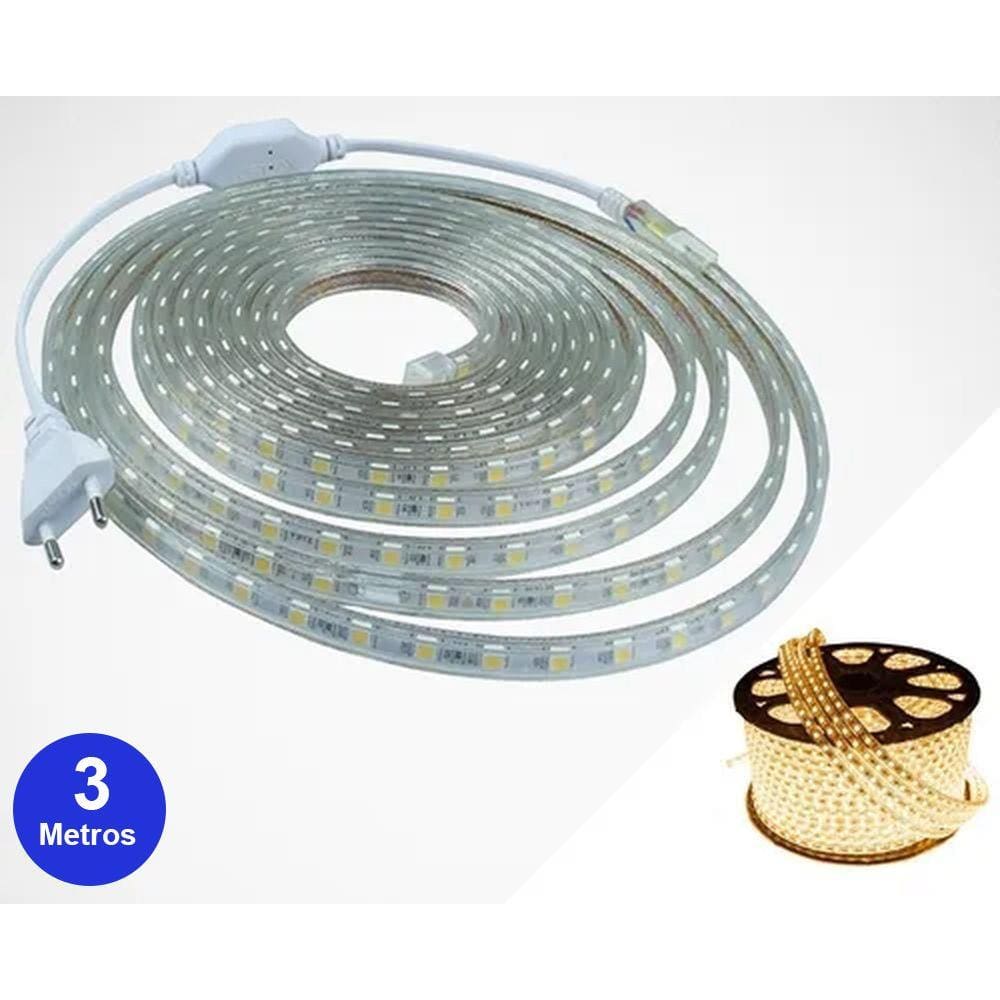Kit Mangueira Chata Led Branco Quente 3Mt+ Conector C/NF