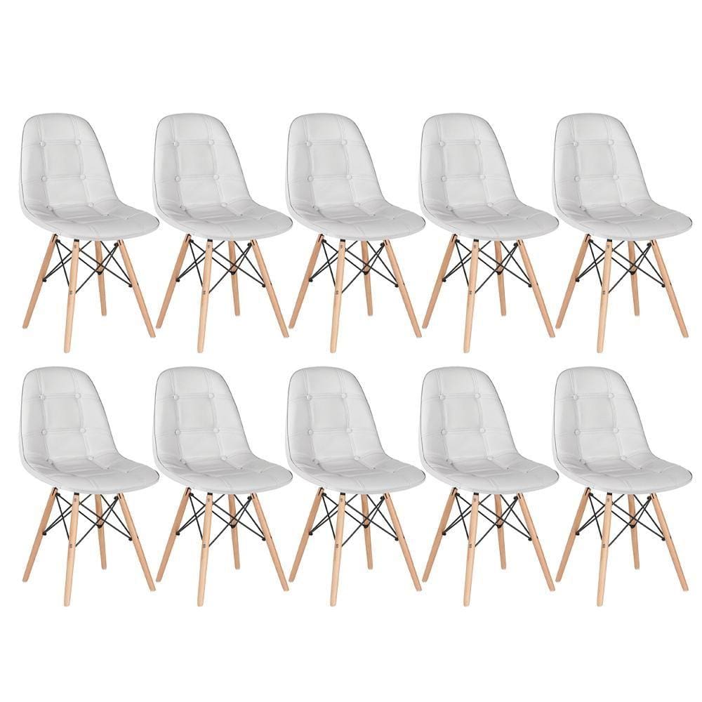 KIT - 10 x cadeiras estofadas Eames Eiffel Botonê - Base de madeira clara