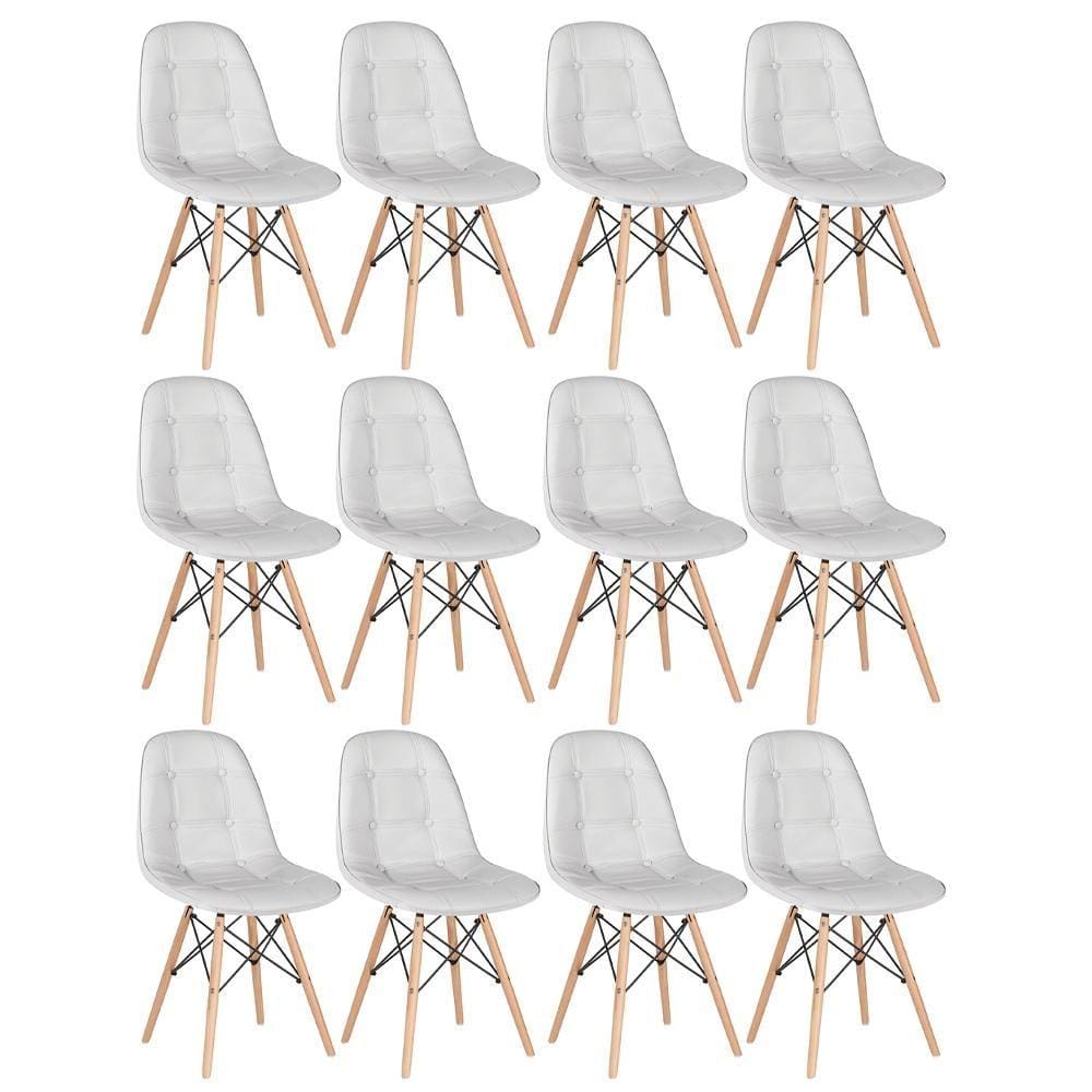 KIT - 12 x cadeiras estofadas Eames Eiffel Botonê - Base de madeira clara