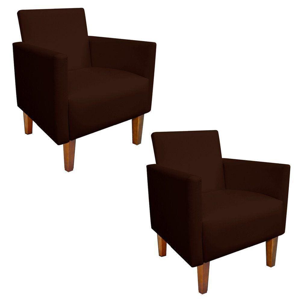 Kit 2 Poltronas Corino Marrom Pés Chanfrado Castanho D´rossi