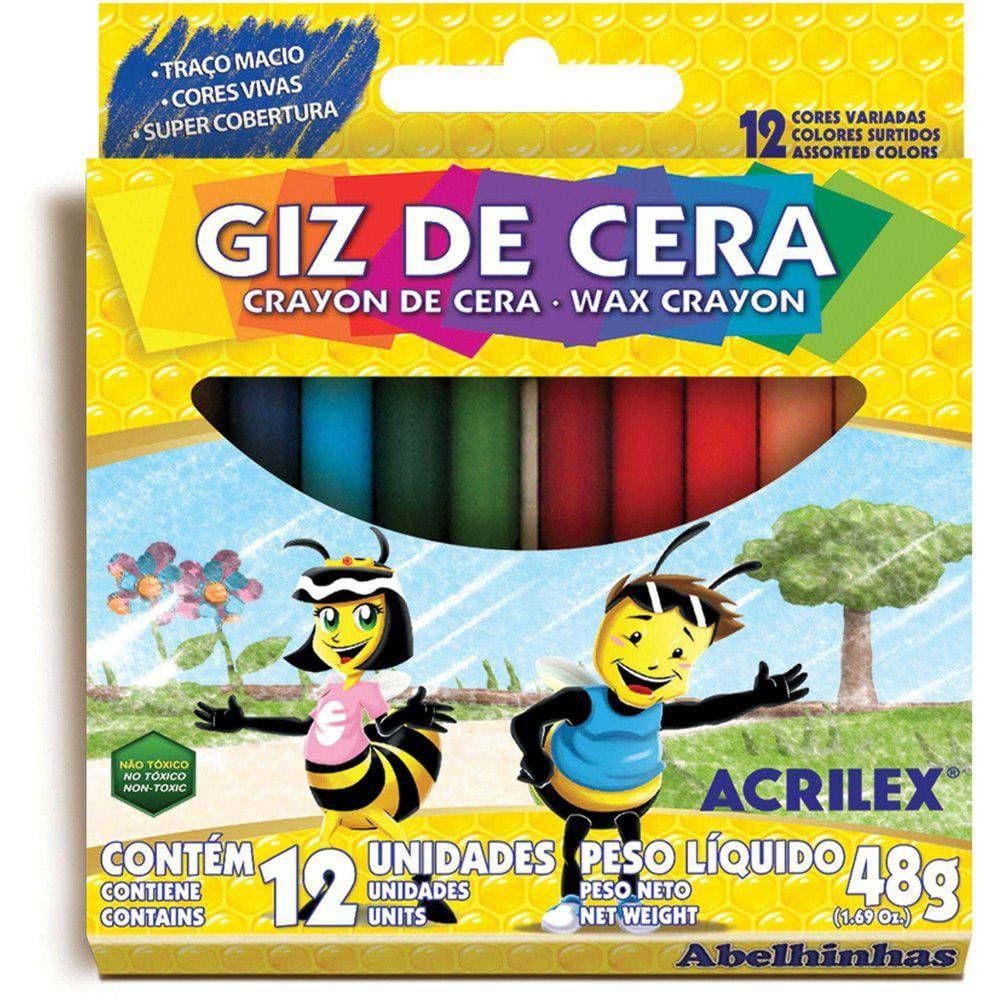 Kit Giz De Cera Fino 12 Cores Pacote Com 12 Unidades