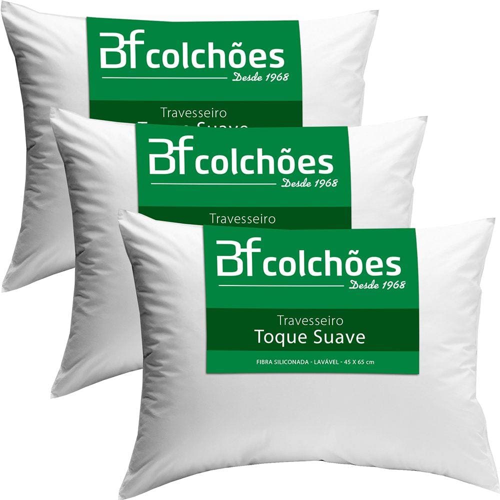 Kit 3 Travesseiros Antialérgico de Fibra Macio Lavável 45X65 bf Colchões