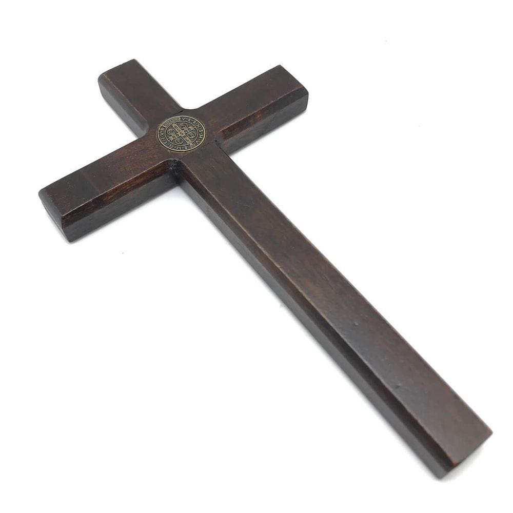Crucifixo De Parede Ou Porta Madeira Medalha De São Bento 18 Cm