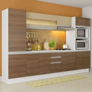 Armário de Cozinha Completa Madesa Smart 100% MDF 300 cm com Balcão e Tampo - Branco/Rustic