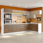 Armário de Cozinha Completa de Canto Madesa Smart 100% MDF Modulada - Branco/Rustic/Crema