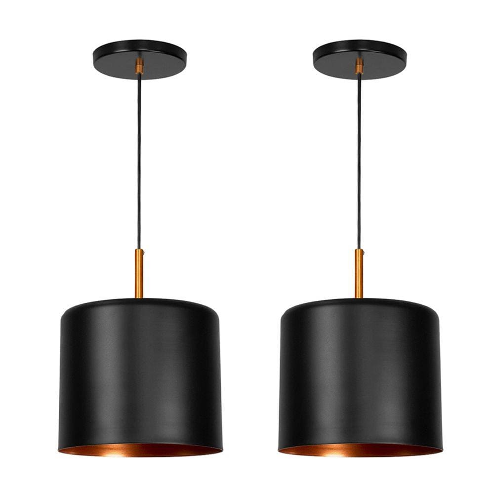 Kit 2 Lustres Pendente Bilboquê Medio Preto com Cobre