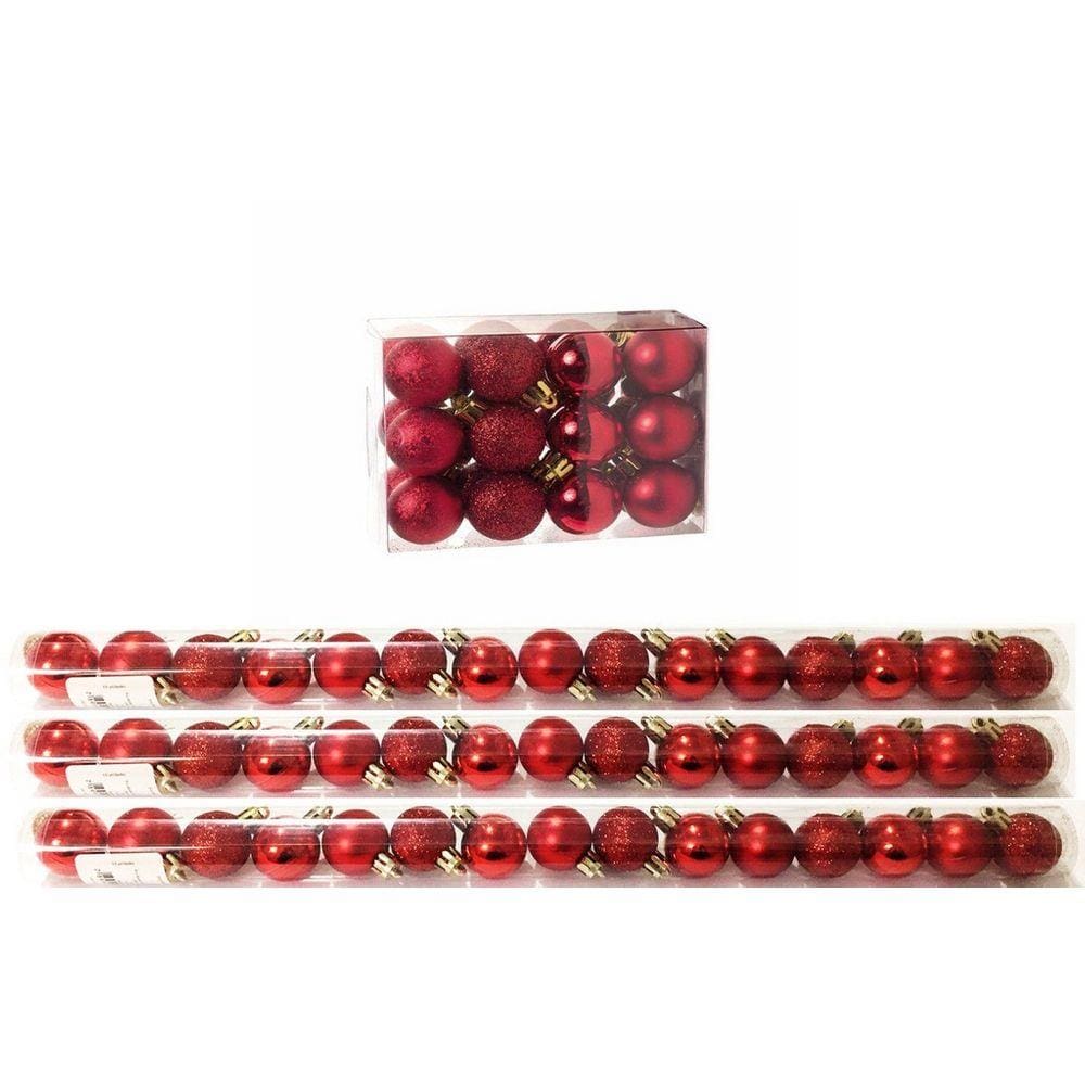 Kit 45 Mini Bolas Natal Vermelha Glitter, Fosca, Lisa 3cm - Master Christmas