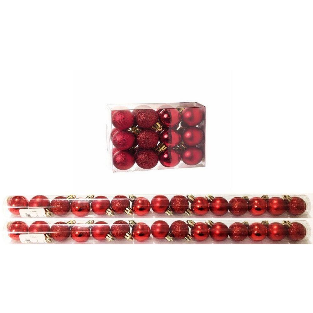 Kit 30 Mini Bolas Natal Vermelha Glitter, Fosca, Lisa 3cm - Master Christmas