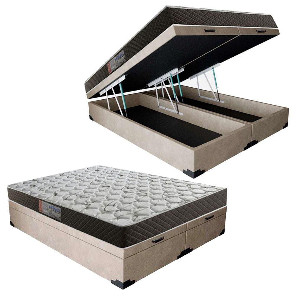 Cama Box Baú Queen Colchão Mola Ensacada Acolchões + Box Sintético 67x158x198