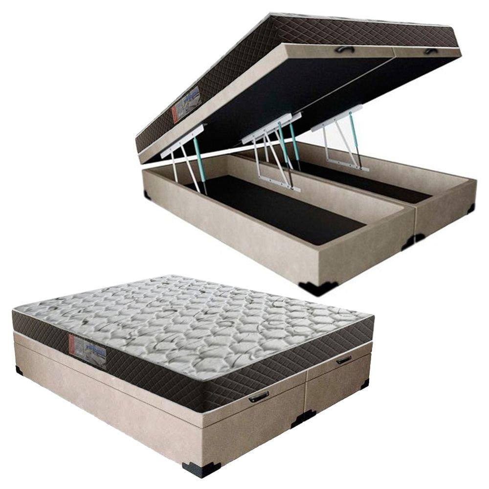Cama Box Baú Queen Colchão Mola Ensacada Acolchões + Box Suede 67x158x198