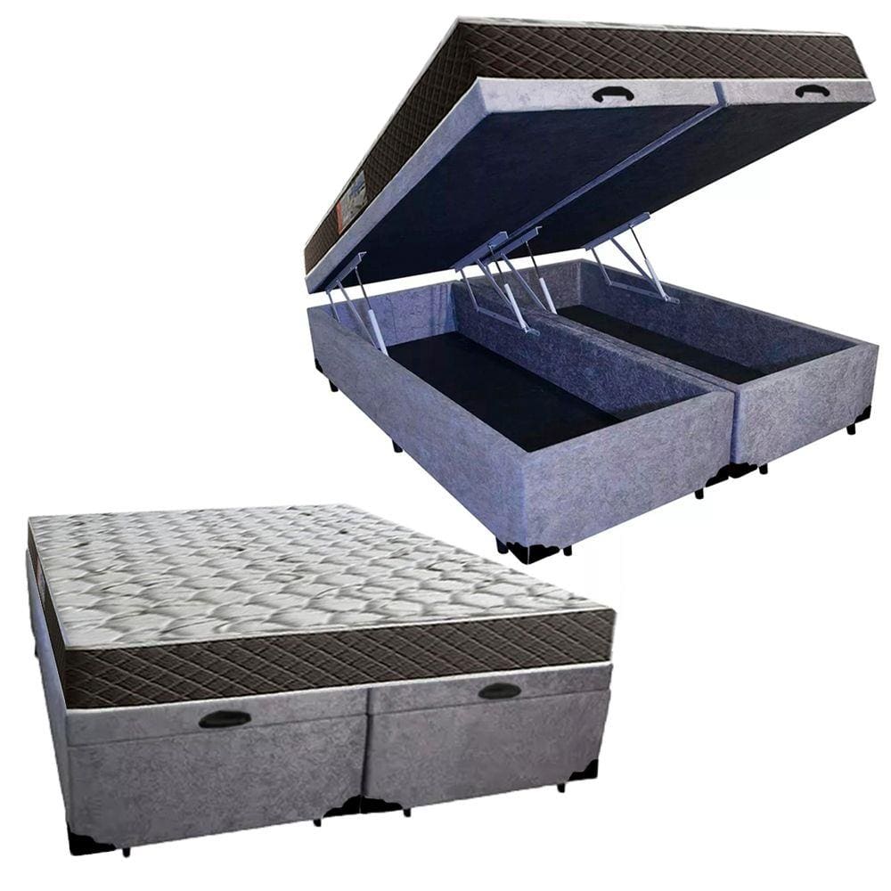 Cama Box Baú Queen Colchão Mola Ensacada Acolchões + Box Suede 65x158x198
