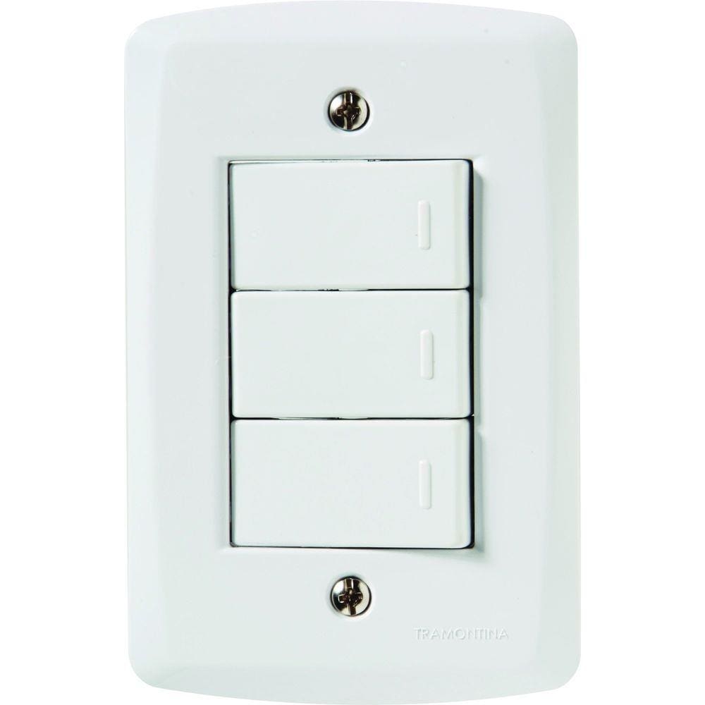 Conjunto 4x2 com 3 Interruptores Paralelos 10 A 250 V Tramontina Lux2 Branco Tramontina