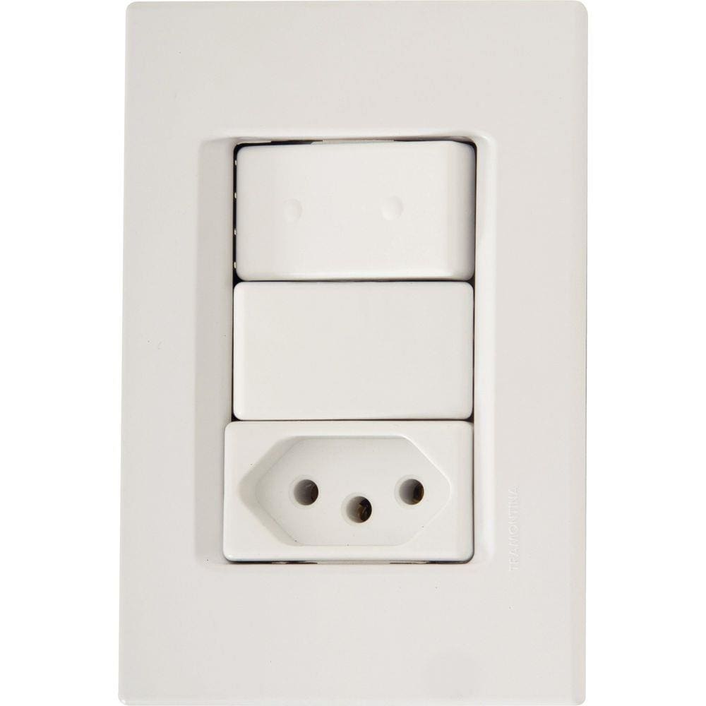 Conjunto 4x2 com 1 Interruptor Simples 10 A 250 V e 1 Tomada 2P+T 20 A 250 V Tramontina IzyFlat Branco Tramontina
