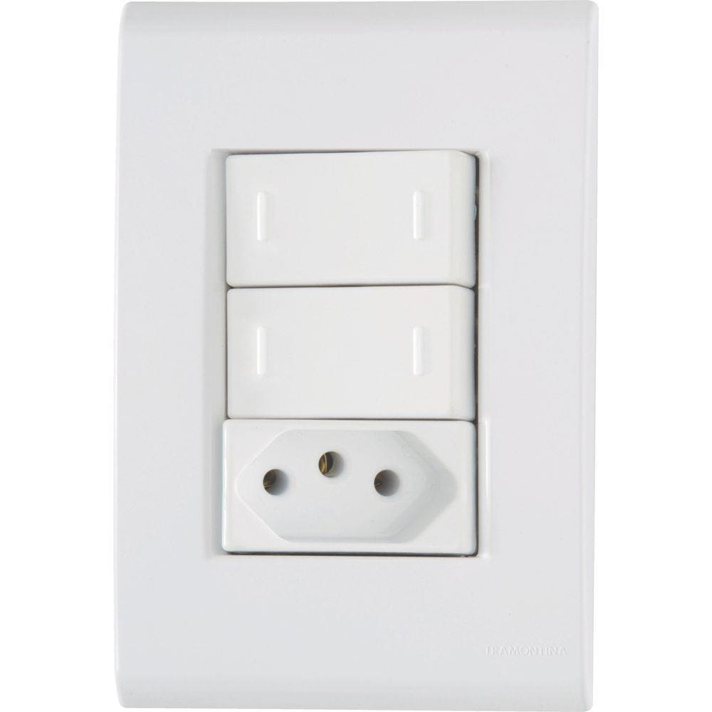 Conjunto 4x2 com 2 Interruptores Paralelos 10 A 250 V e 1 Tomada 2P+T 20 A 250 V Tramontina Liz Branco Tramontina