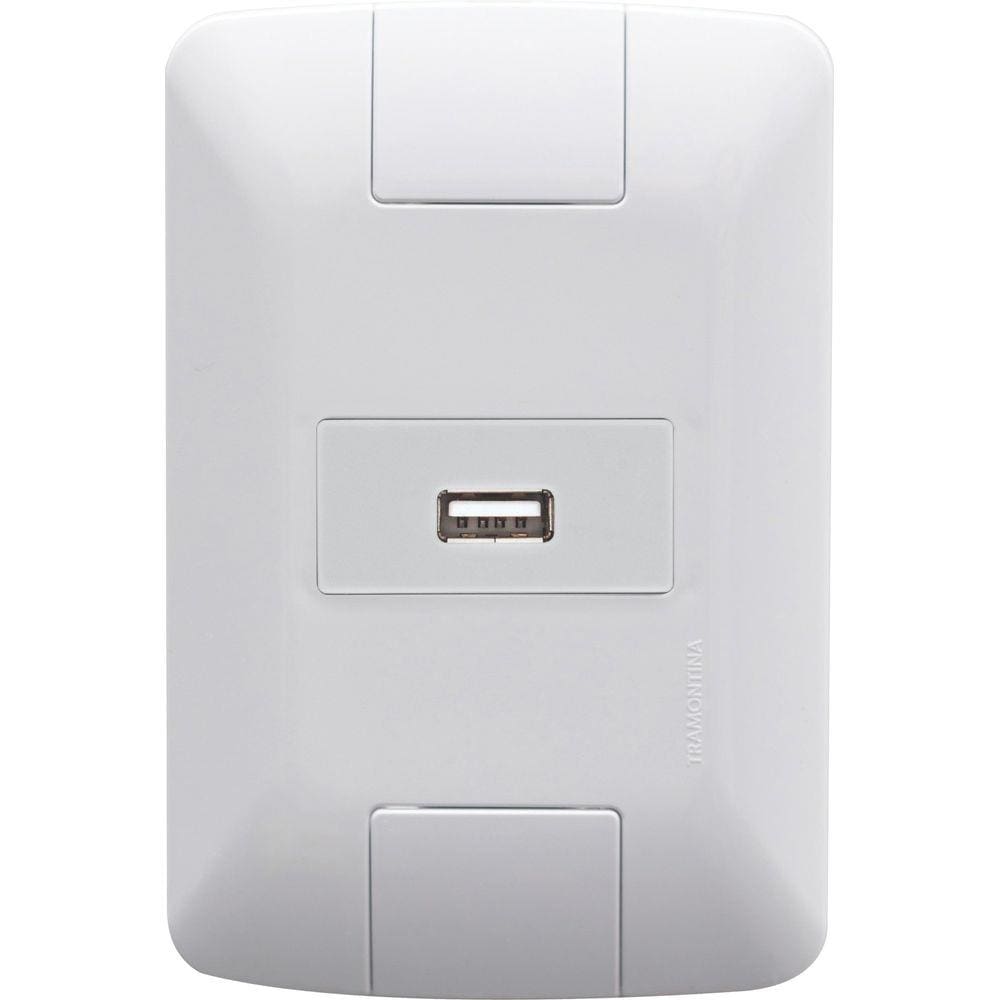 Conjunto 4x2 com 1 Tomada USB Brilho 1,5 A Bivolt Tramontina Aria Branco Tramontina