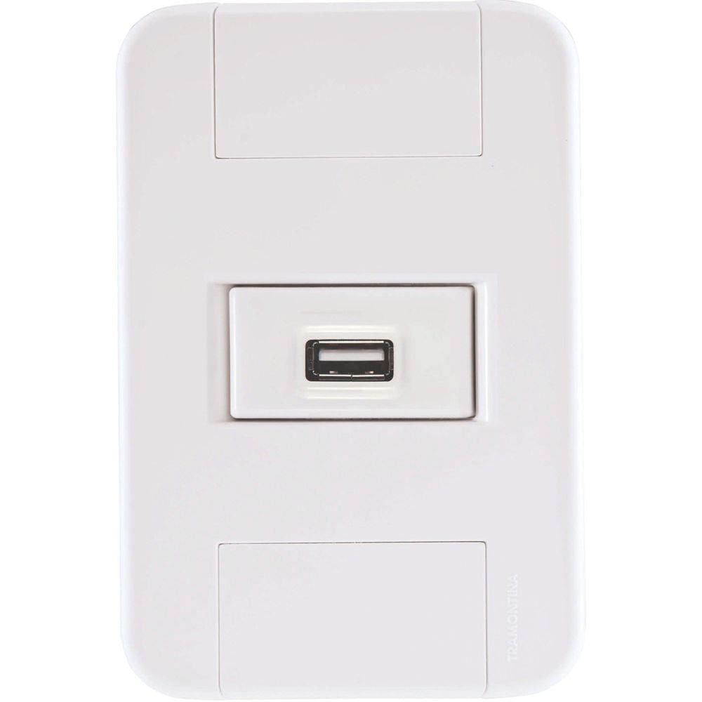 Conjunto 4x2 com 1 Tomada USB 1,5 A Bivolt Tramontina Tablet Branco Tramontina