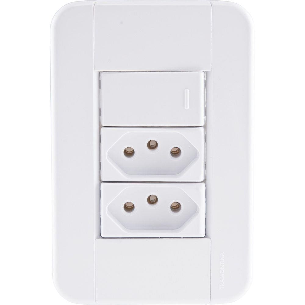 Conjunto 4x2 com 1 Interruptor Simples 10 A 250 V e 2 Tomadas 2P+T 20 A 250 V Tramontina Tablet Branco Tramontina