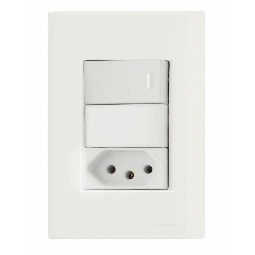 Conjunto 4x2 com 1 Interruptor Simples 10 A 250 V e 1 Tomada 2P+T 20 A 250 V Tramontina Giz Branco Tramontina