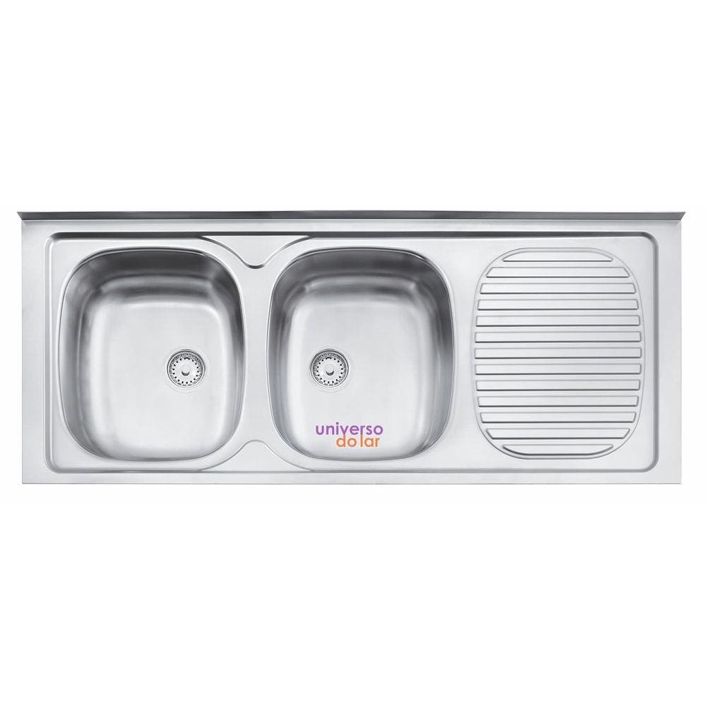 Pia de Apoio Tramontina Stratta 2C 34 EX 120x50 cm com 2 Cubas Aço Inox