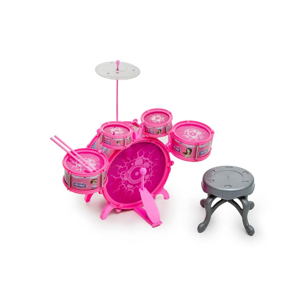 Bateria Infantil Rock Party Com Banquinho Rosa