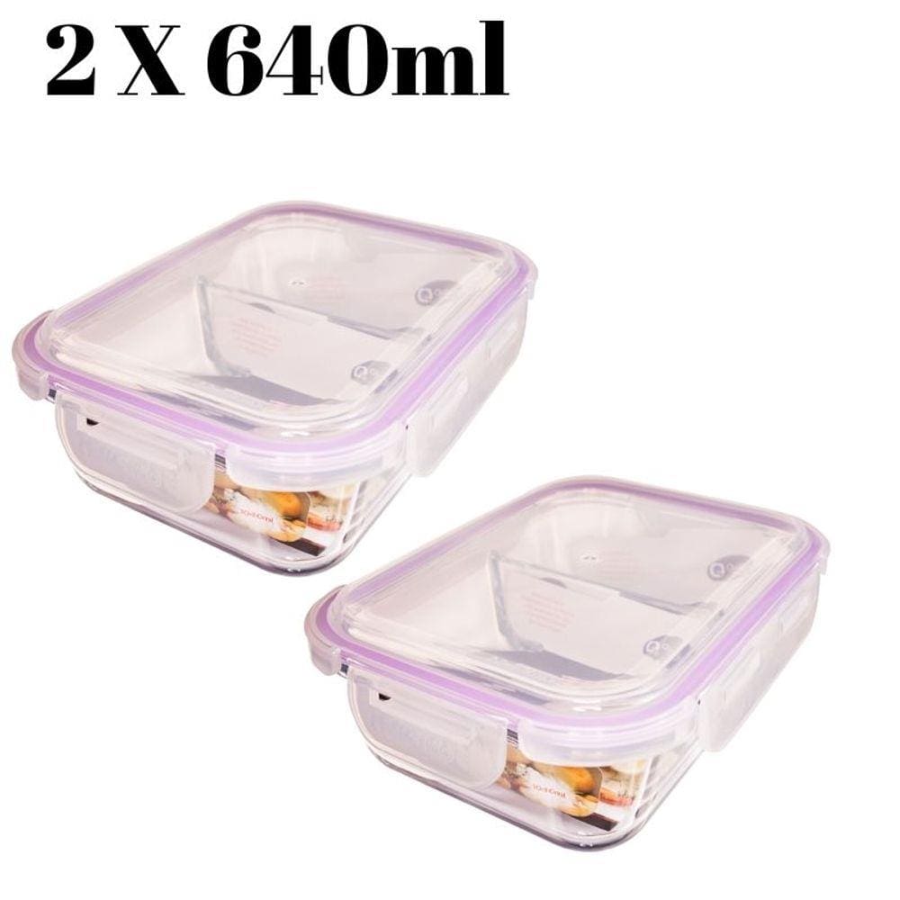 Conjunto Com 2 Potes 640ml Divisória Hermético Marmita