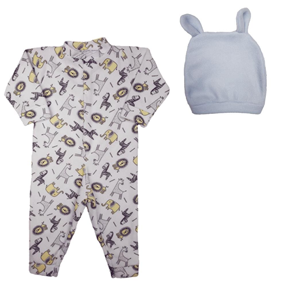 Kit Bebê 2 Peças Pijamão Tamanhos 1 2 e 3 e Touquinha Coelho