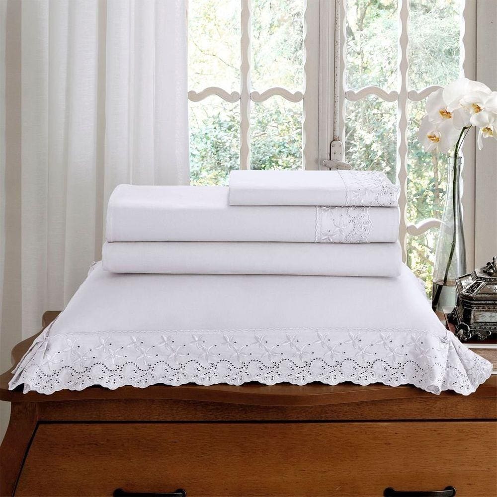 Jg de Cama 4 Pçs King Buettner Renda Flora Percal 180 Fios