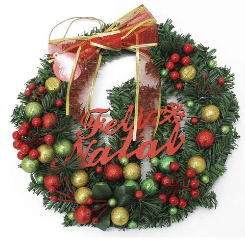 Guirlanda Com Enfeite Natal Porta Decorada | Extra Guirlanda Com Enfeite Natal Porta Decorada | Extra