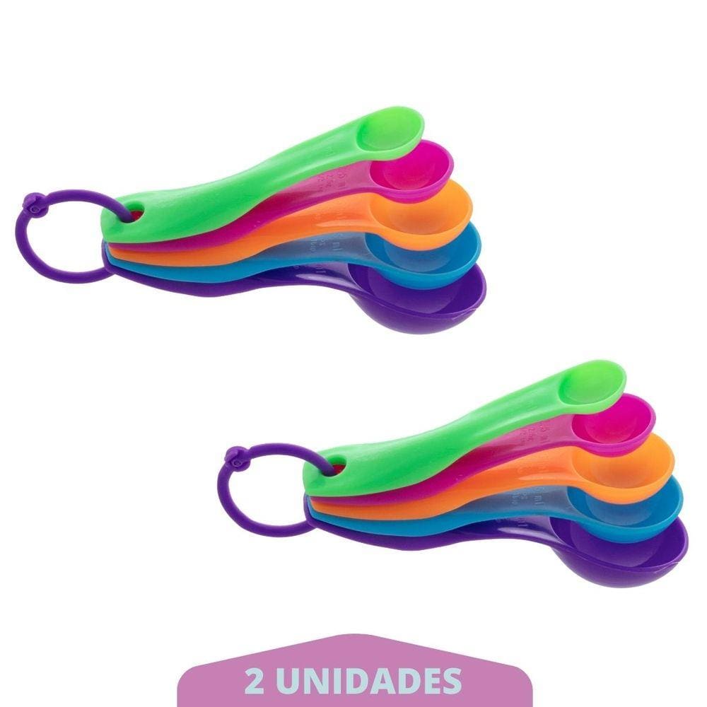 2 Conjunto Colher Medidora Xicara 5 Peças Cozinha Plástico