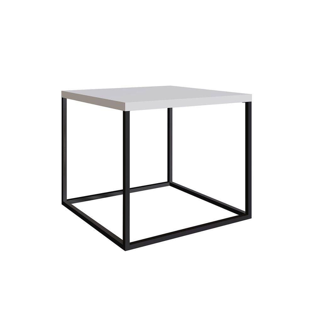 Mesa Lateral Cube Industrial Branco Fosco Base Metálica