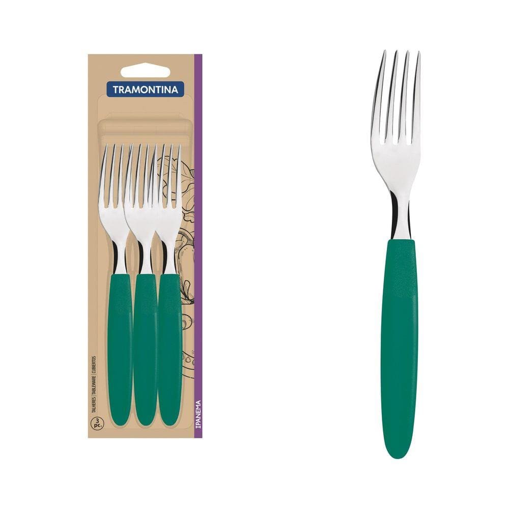 Conjunto de Garfos de Mesa Tramontina Ipanema com Lâminas de Aço Inox e Cabos de Polipropileno Verde Esmeralda 3 Peças Tramontina