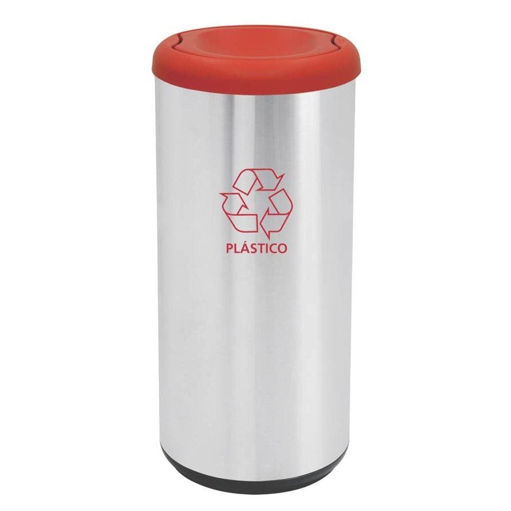 Lixeira Inox Tramontina Cápsula Selecta Plus Basculante Scotch Brite Vermelha em Polipropileno 40 L Tramontina