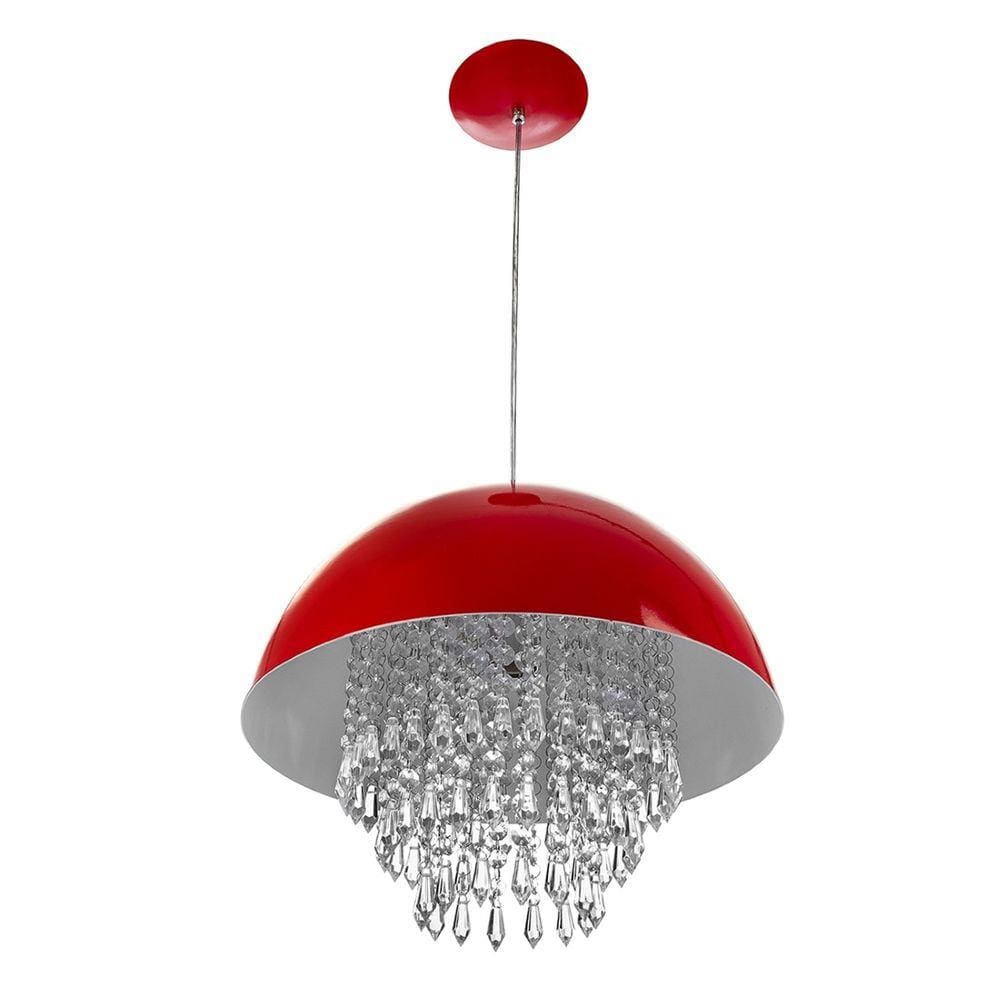 Lustre Pendente Meia Lua 40cm Vermelho Com Cristais Acrilico