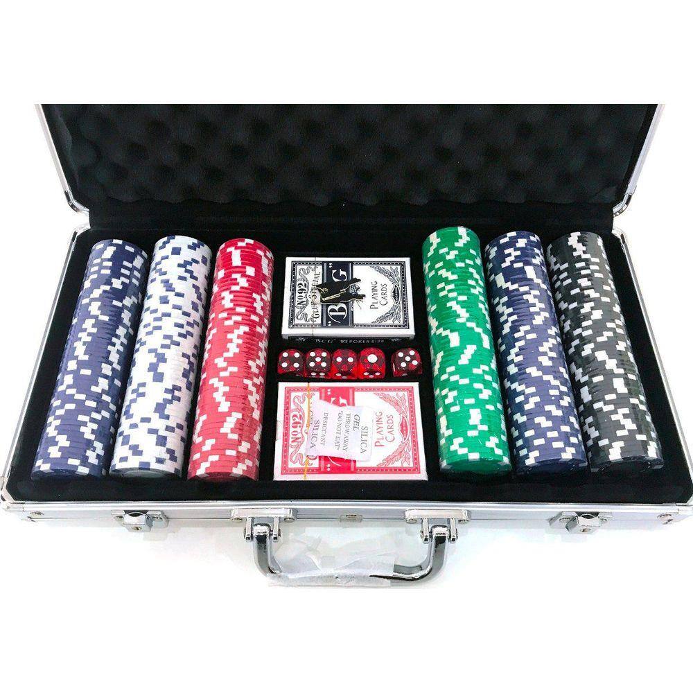 Maleta de poker 500 fichas baralho dados kit completo jogador