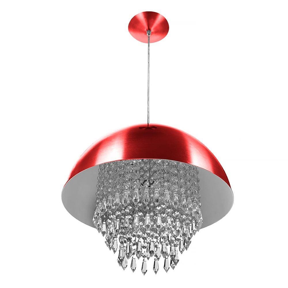 Lustre Pendente Meia Lua 40cm Cereja Com Cristais Acrilico