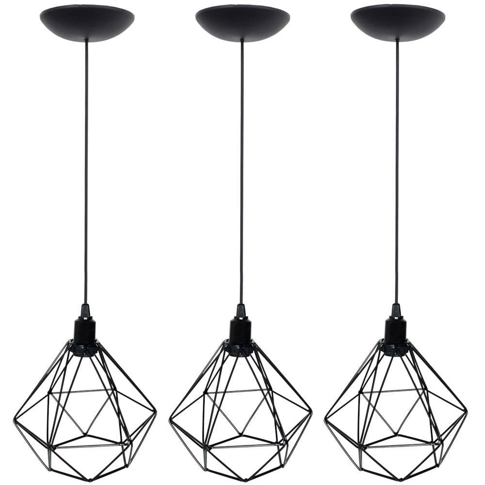 3 Pendentes Aramado Diamante Luminária Lustre P Teto Retrô Vintage Industrial Balcão Agp Ilumini
