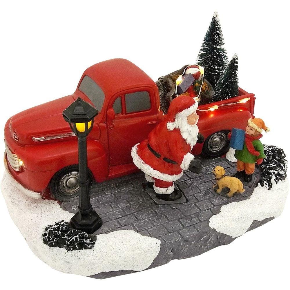 Estátua Natalina Musical Iluminada Papai Noel Camionete 20cm