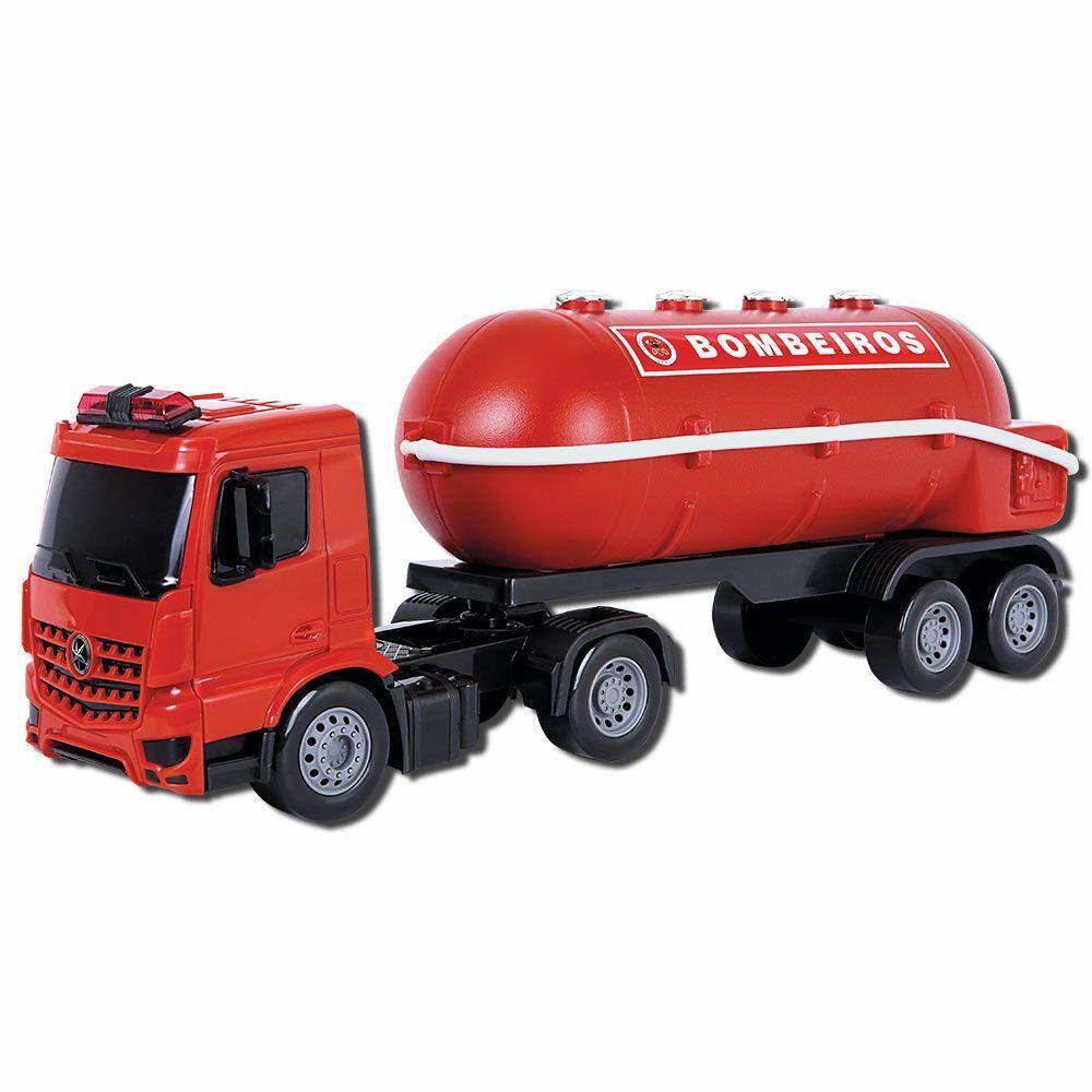 Brinquedo Infantil Caminhão Bombeiro Grande - Com Som - Mercotoys - Caixa